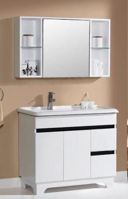 China Floor mounted themofoil Bathroom Vanity,High glossy white pvc cabinet for sale