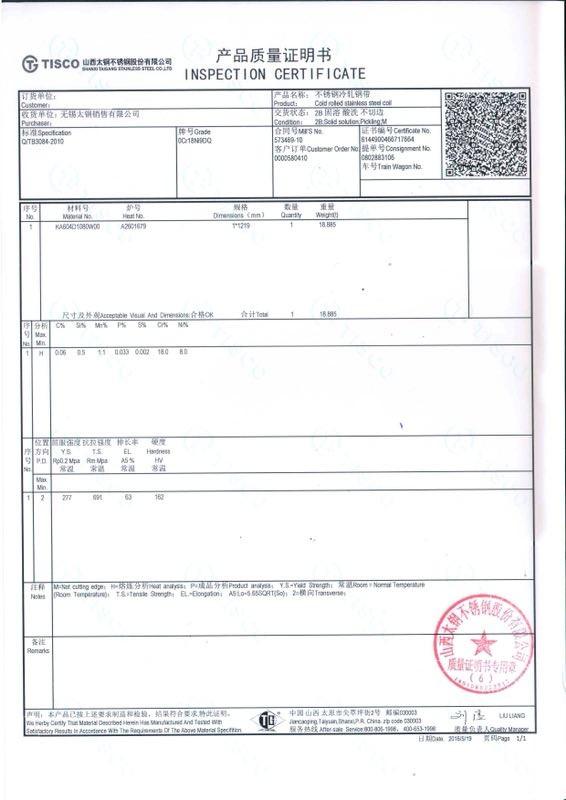 Inspection certificates - Jiangsu Hai Yi Da Metal Products Co., Ltd