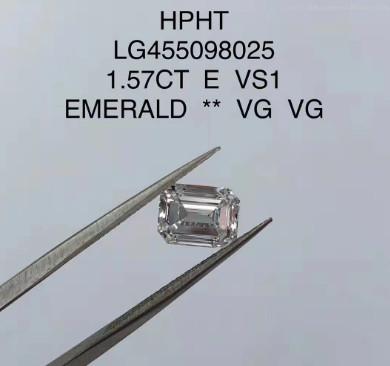 Κίνα Εργαστηριακό κόψιμο σμαραγδιού Μεγαλωμένο διαμάντι Κοσμήματα 1,57 Ct E VS1 VG HPHT Διαμάντι προς πώληση