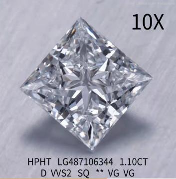 China 1.1 Ct Princess Cut Lab Diamante cultivado Joyería D VVS2 HPHT Diamante cultivado en el laboratorio en venta
