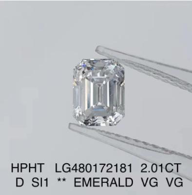 China 2.01 Ct HPHT Lab geschaffen Smaragd Schnitt Diamant Farbe D Klarheit Si1 zu verkaufen