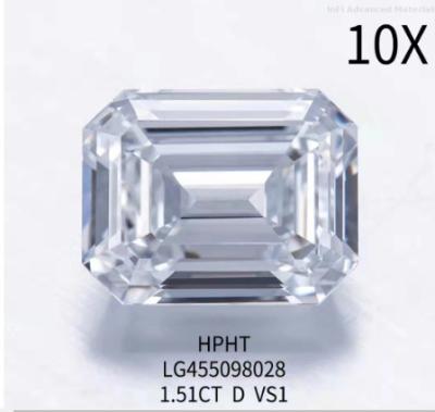 China 1.51 Ct VG Diamante de corte esmeralda de laboratorio HPHT D Color VS1 Diamante en venta