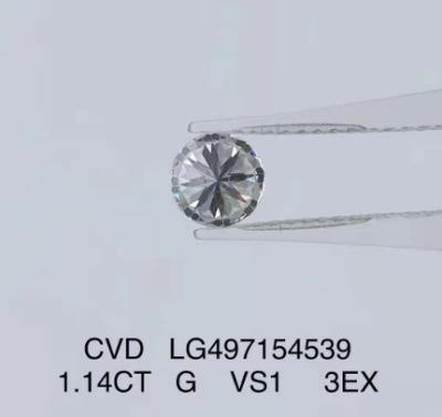 Chine CVD 1,14 Ct Ronde Diamant cultivé en laboratoire G Couleur VS1 Clarté 3EX Pour les pierres précieuses à vendre
