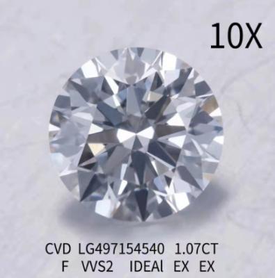 China CVD IDEAL Diamante de corte redondo Joyería de 1,07 Ct VVS2 F Color Diamante en venta