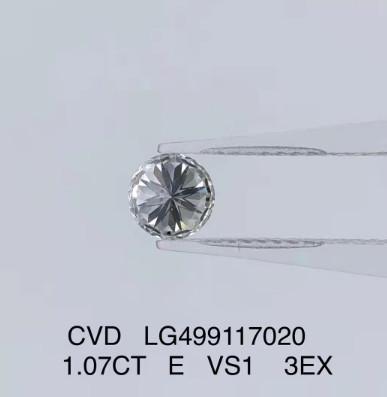 Quality 1.07 Ct 3EX Round Lab Grown Diamond Jewelry CVD VS1 E Color Diamond for sale