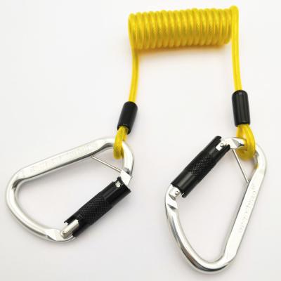 China Professional Adjustable Retractable Safety Plastic Coated Spring Steel Coiled Tool Lanyard for sale