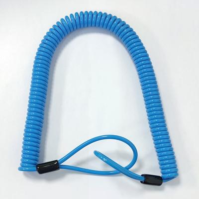 China Elastic Cord Spiral Coiled Wire Cable Tool Lanyard With Plastic Sleeves for sale