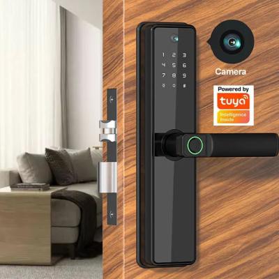 China Innovative Tuya Smart Door Lock with camera Biometric Fingerprint Password For Wooden Doors Te koop