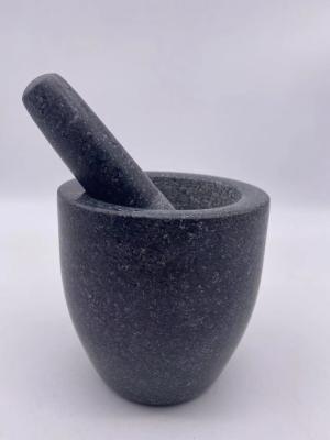 China Round Solid Granite Stone Mortar And Pestle Rough Smooth Inside for sale