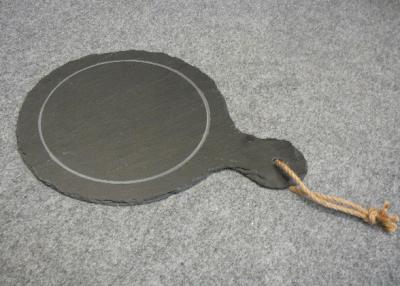 China Dark Grey Solid Stone Placemats Slate Paddle Black Rough Edge With Rope for sale