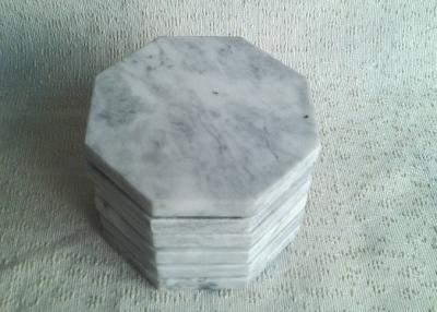 China Set 6 Solid Plain Stone Coasters Octagon Eight Sided White Color With Vein for sale