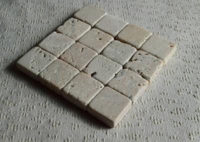 China Beige Natural Travertine Coasters Birthday Decoration Items Tumbled Finish for sale