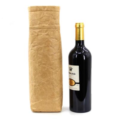 China Custom Waterproof Washable Kraft Paper Recycled Insulated Tyvek Brown Insulated Wine Lunch Cooler Beer Bottle Bag for sale