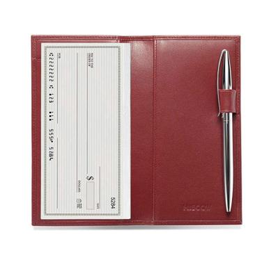 China Custom RFID RFID Blocking Wholesale Mens Checkbook Leather Multiple Cover With Pen Holder Loop For Mens Womens for sale