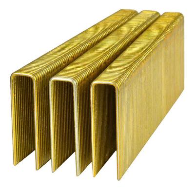 China Yellow 16 Gauge Crown Staples Glued N19 45mm Staples Heavy Duty 7/16 Inch Crown for sale