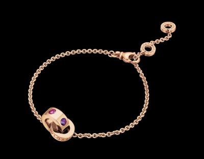 China bracelet in 18 kt pink gold with amethysts and pink tourmalines for sale