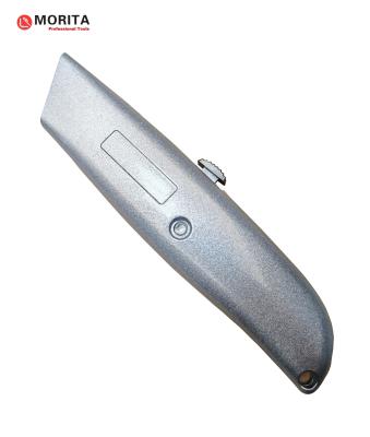China Retractable Blade Utility Knife Zinc Alloy Length 150mm Weight 115g 3 Spare Baldes SK5 for sale