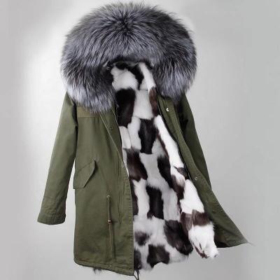 China Real raccoon fur collar parka warmly long sleeve fashion plus size fox fur trimmed coat for sale