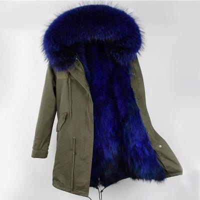 China Plus size 2018 fashion winter warm raccoon fur lining with raccoon fur collar parka coat /fur fabric for sale