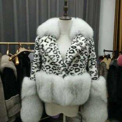 China 2019 New Women's Winter Custom Made Anti-shrink Luxury Mink Fur Leopard Coat Fashion With Fox Fur Collar for sale