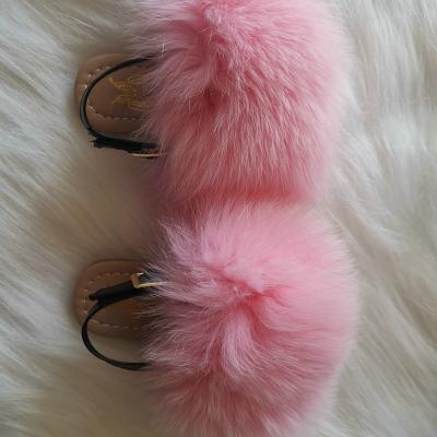China Slides Real Fox Fur Toddler Sandals Soft Toddler Fur Slippers Real Baby Fur Slides Fur Sliders With Strap for sale
