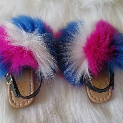 China Wholesale Soft Real Fox Fur Slippers Kids Fur Sandals Kids Fur Slides Baby Fur Slides Fur Sliders for sale