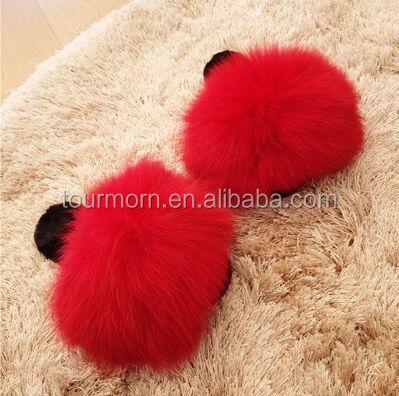 China 2019 Wear Fox Fur Rabbit Fur Mink Fur Slipper Girl Sandal Slipper Shoes for sale