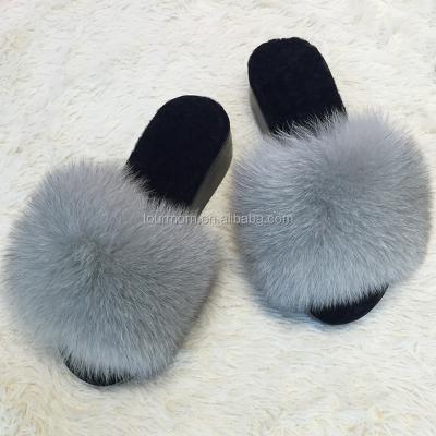 China Common fox fur slipper rabbit fur/mink fur girl sandal slipper for sale