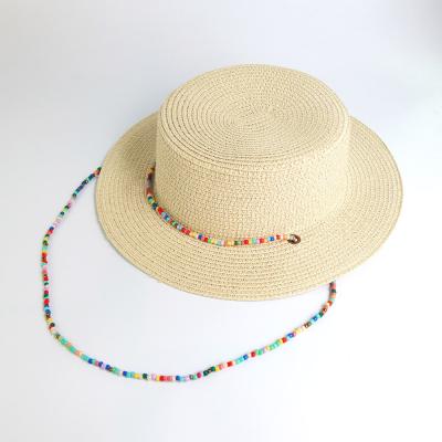 China New Fashion Rice Bead Necklace Flat Top Foldable Straw Hat For Women en venta