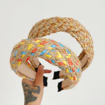China Simple Multi-Color  Cross Straw Vintage Headband With Wide-Brimmed For Women for sale