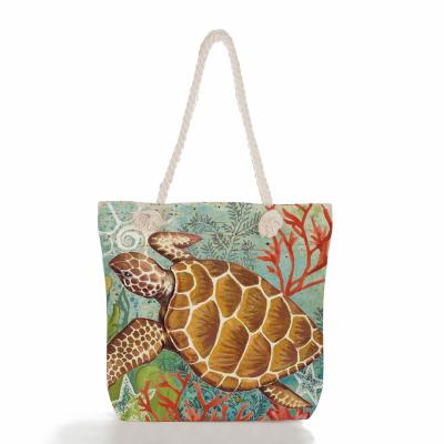 China Octopus Turtle Print Thick Rope Vintage Beach Bag large capacity For Women for sale