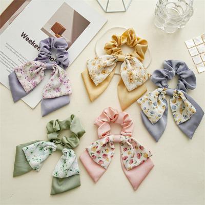 China Floral Double Layer Small Fresh Fabric Hair Rope With Bow Ribbon For Female en venta