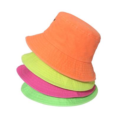 China Retro Simple Breathable Fluorescent Cotton Bucket Hat For Women for sale