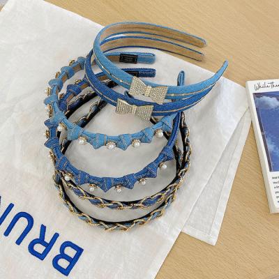 China Moda azul Diamond Denim Braided Thin Headband para las mujeres en venta
