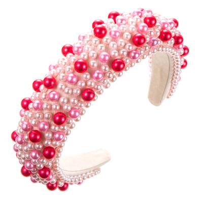 China Wholesale Baroque sponge pearl hair band  Hand beaded polychromatic amine wide edge headband for sale