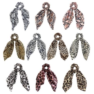 China Ribbon Scrunchies Leopard pattern fabric hair tie for sale