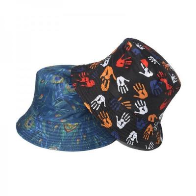 China 2022 New Palm Feather Print Double Bucket Hat for sale