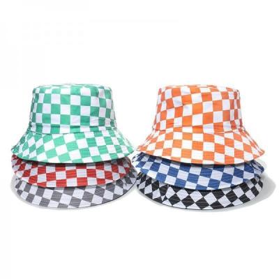China Vintage Fisherman Hat Checkerboard Lattice Basin Hat For Women for sale