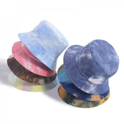 China Tie-Dyed Corduroy Fisherman Hat Versatile Double-Sided Basin Hat For Women for sale