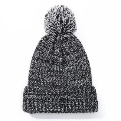 China Unisex Winter Gray Knitted Beanie 100% Acrylic knit hat with Pom Pom for sale