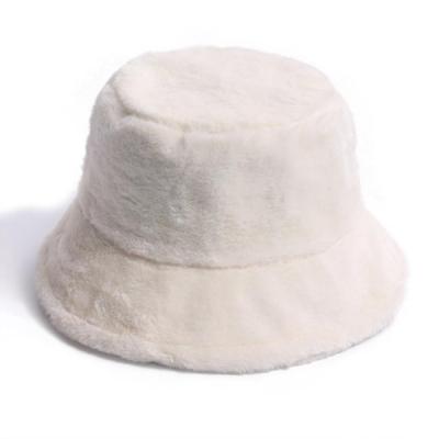 China Women Small Brim Fur Fisherman Hat Winter Plain Furry Bucket Hats Faux Rabbit Fur Bucket Basin Hat for sale