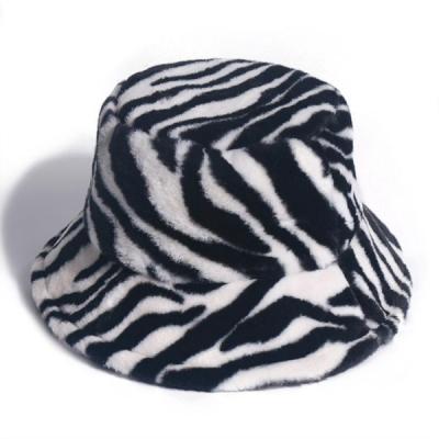 China Womens Winter Basin Hats 2021 Zebra Pattern Faux Rabbit Fur Bucket Hat Thick Style Winte for sale