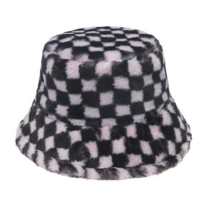 China Winter Warm Hats Women Check Fluffy Bucket Hat Men Faux Rabbit Fur High Quality Bucket Hats for sale