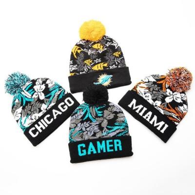 China Women Custom Jacquard Knitted Beanie Mens Pom Pom Beanies Manufacturers Supply for sale