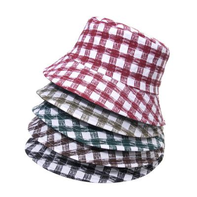 China Plaid Fisherman Hat Summer Outdoor Travel Sunscreen Sunshade Double-Sided Bucket Hat for sale