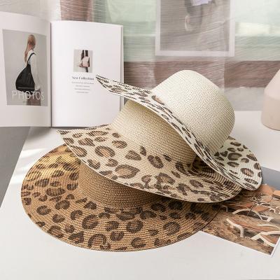 China Leopard Print Big Brim Dome Straw Hat Summer Sunshade Sunscreen Beach Hat for lady en venta