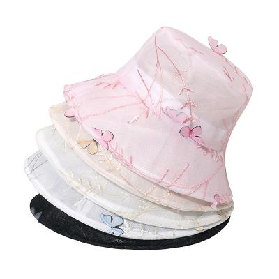 China Summer Butterfly Lace Fisherman Hat Mesh Breathable Bucket Hat for women for sale