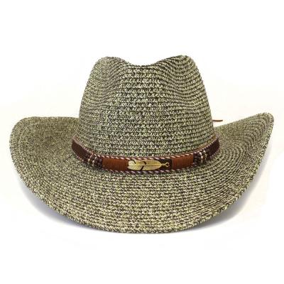 China Western Cowboy Outdoor Beach Rolled Big Brim Straw Hat for men and women en venta