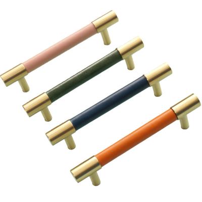 China 160mm Colorful Leather Knob Drawer Door Handle Hardware For Decoration en venta