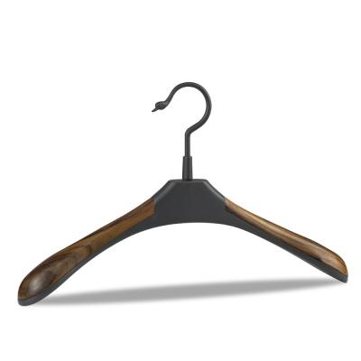 China SGS Wooden Pattern Black Metal Coat Hanger For Wardrobe for sale